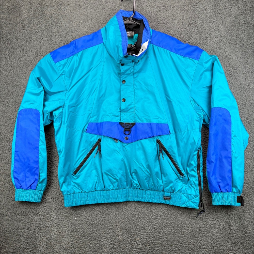 Vtg Mountain Goat Men's Anorak Pullover Jacket Turquoise Blue Colorblock Size XL